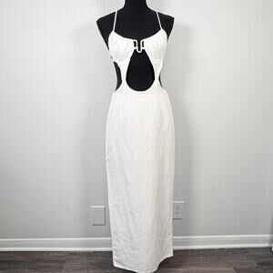 Sabo Natural White Cotton Strappy Back Chele Cutout Corset Midi Dress
